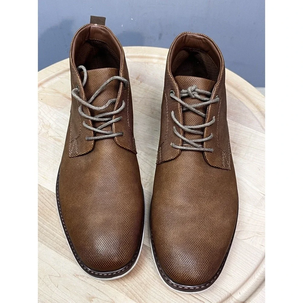 Parker & Sky Chukka Boots Mens 10‎ Brown Textured Lace Up Mid Top Dress Sneakers